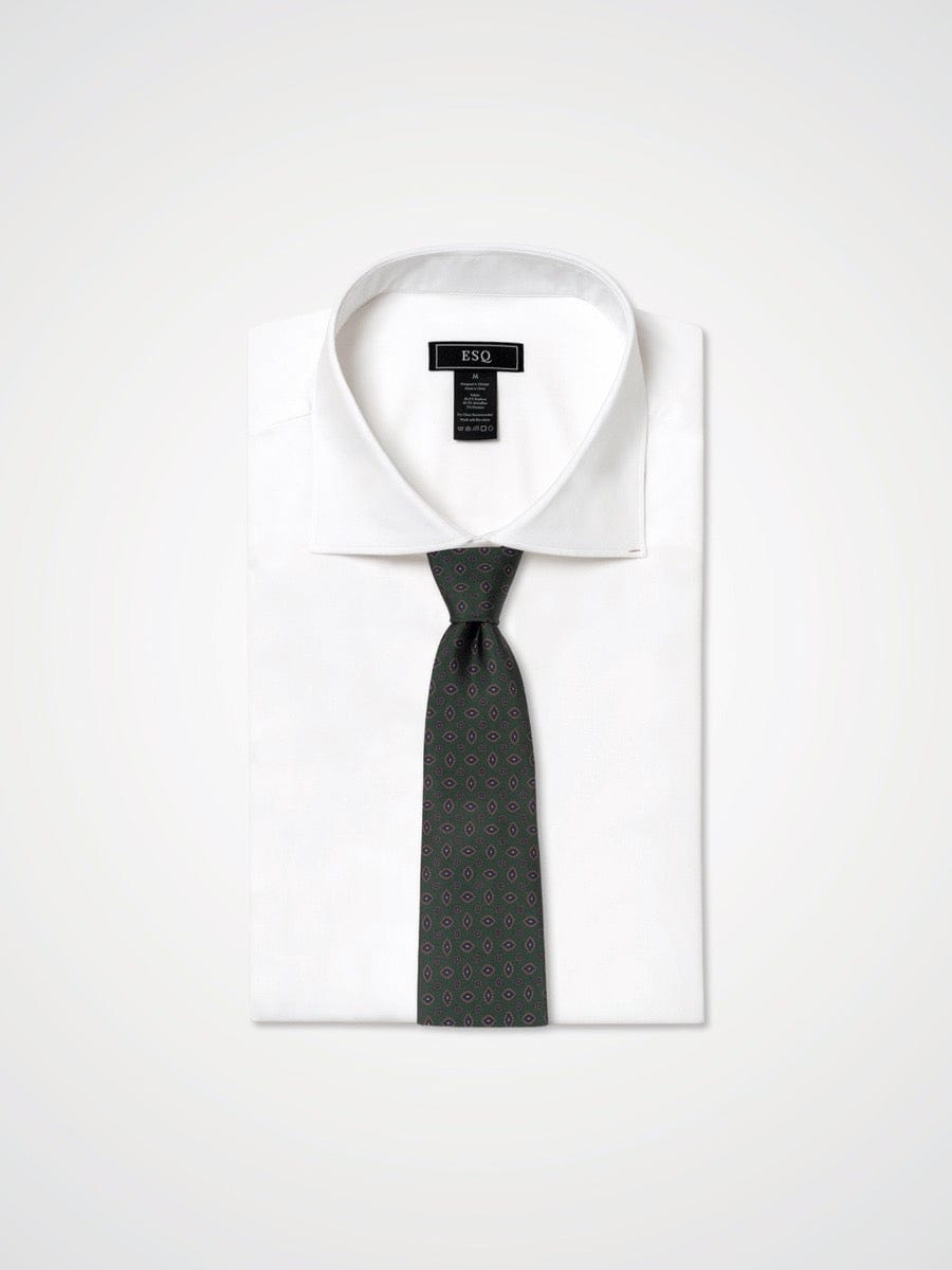 ESQ Neckties Green Geometric 7 Fold Silk Tie