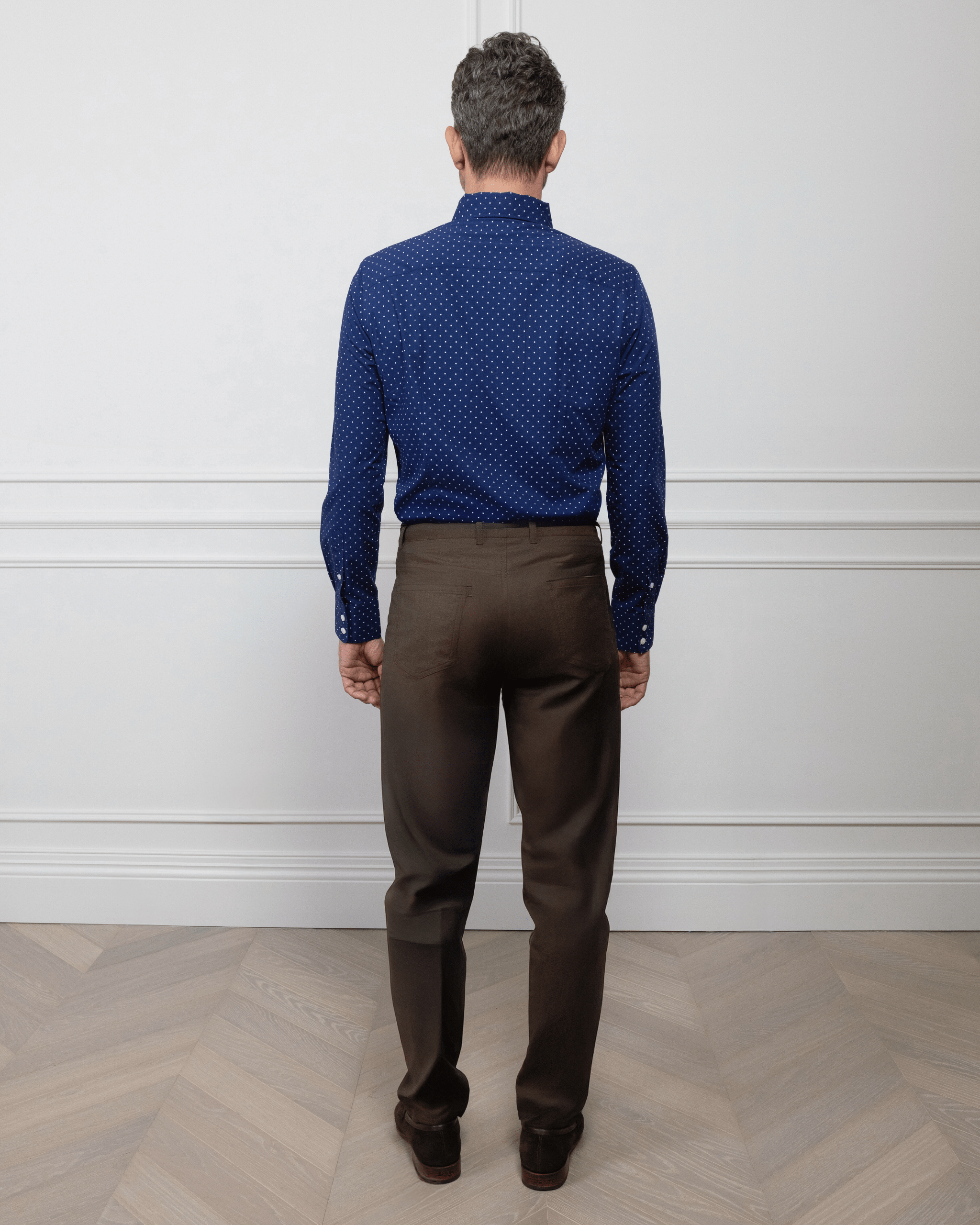 ESQ Shirts Napoli Bamboo Navy with White Polka Dot Shirt Napoli Bamboo Navy with White Polka Dot Shirt | Custom Men's Clothing