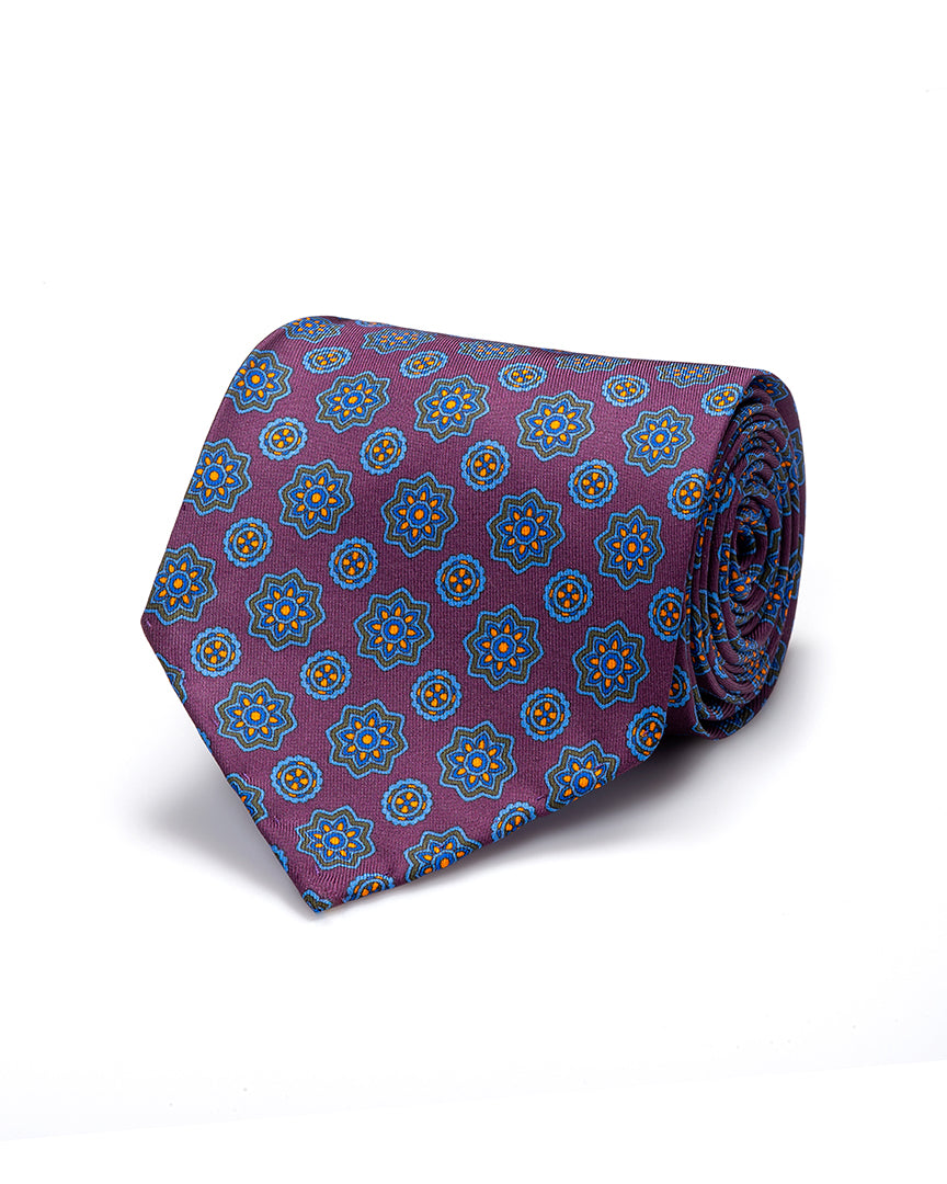Purple Geometric 7 Fold Silk Tie