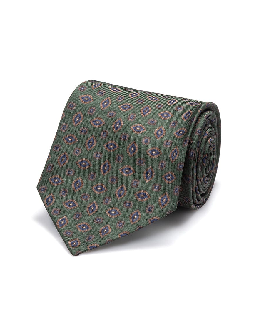 ESQ Neckties Green Geometric 7 Fold Silk Tie