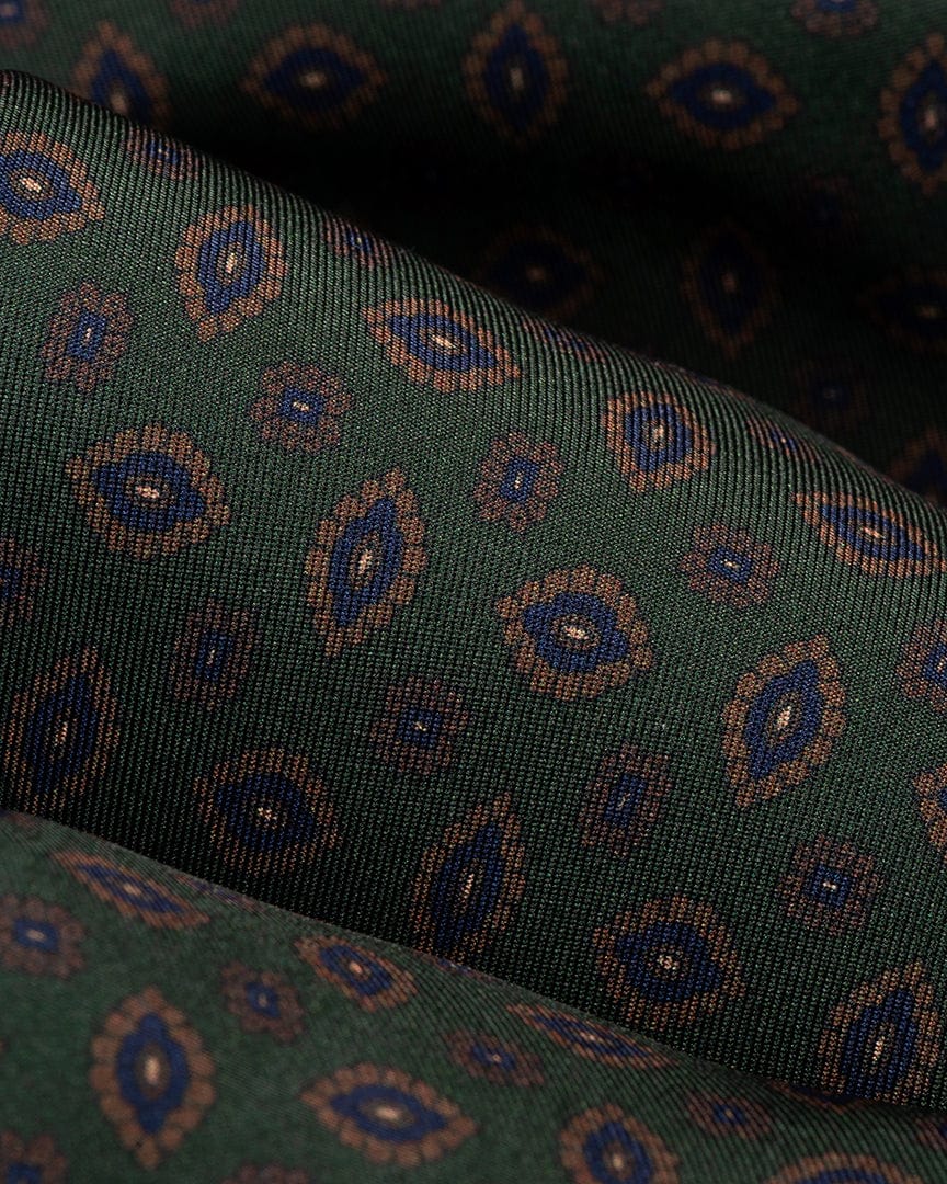 ESQ Neckties Green Geometric 7 Fold Silk Tie