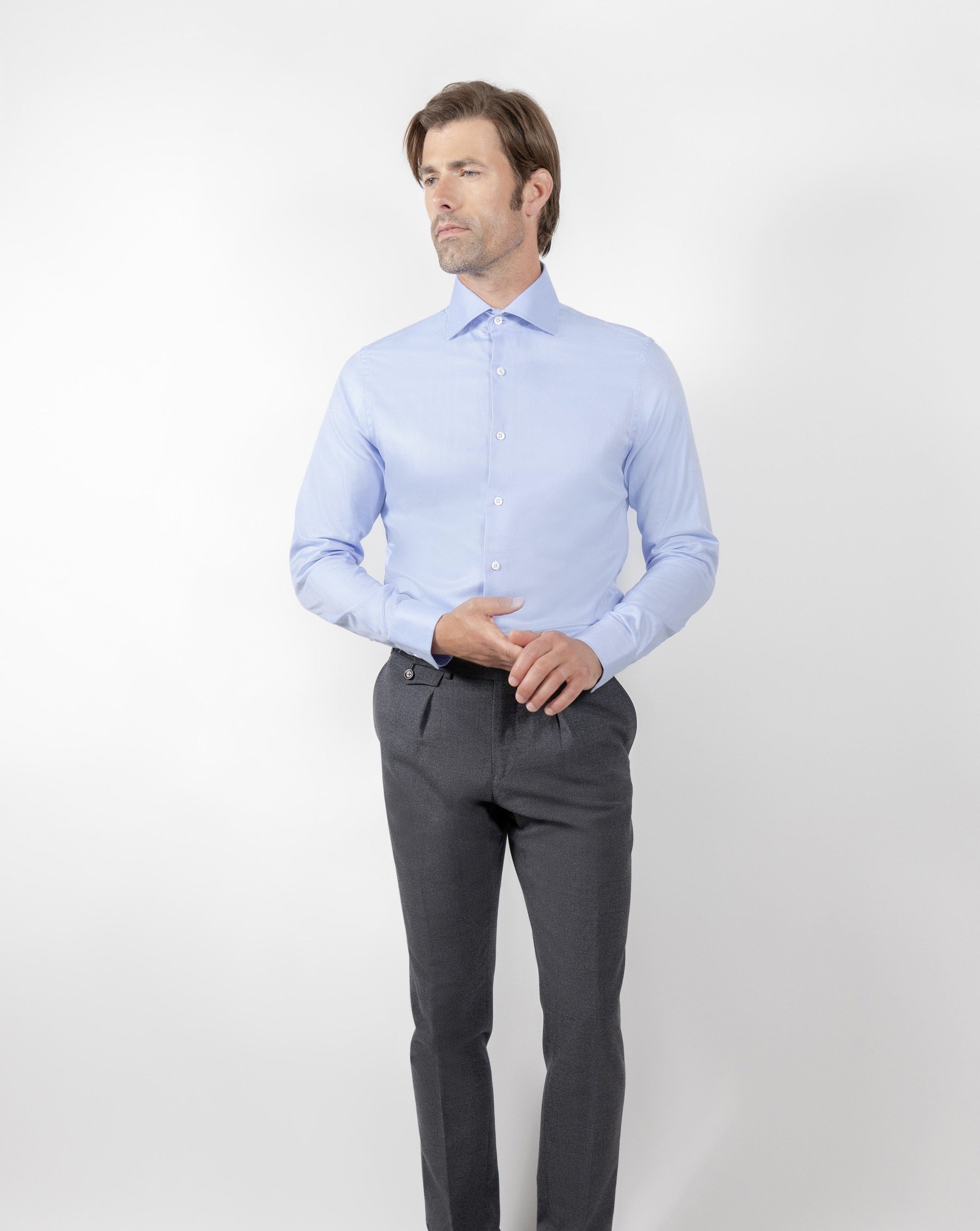 ESQ Shirts Jackson Herringbone Blue Shirt