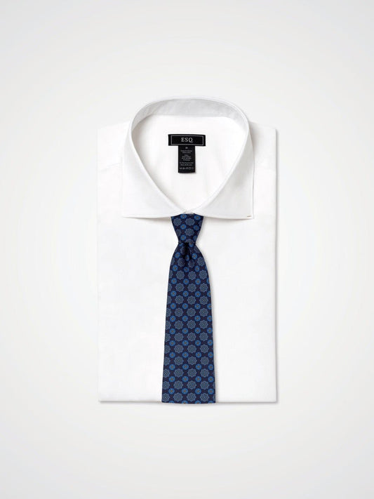 ESQ Neckties Blue Geometric 7 Fold Silk Tie