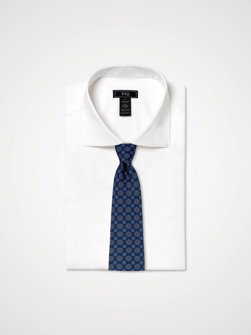 ESQ Neckties Blue Geometric 7 Fold Silk Tie