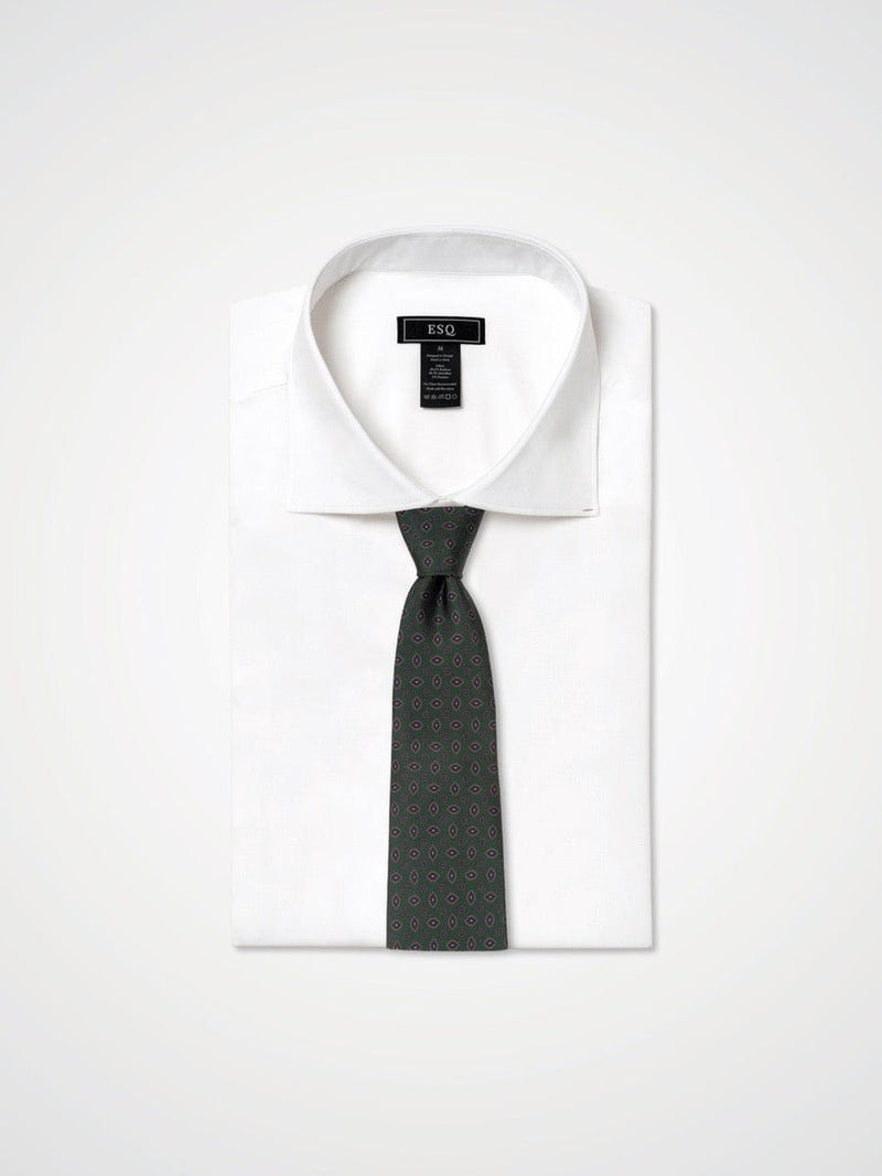 ESQ Neckties Green Geometric 7 Fold Silk Tie