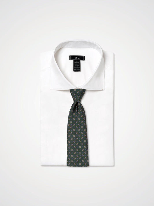 ESQ Neckties Green Patterned Silk Tie