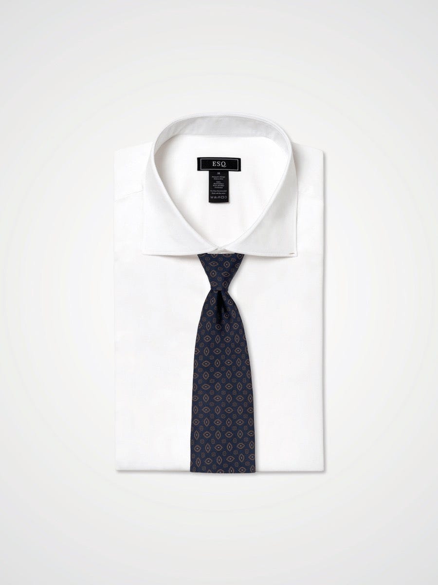 Navy Geometric 7 Fold Silk Tie
