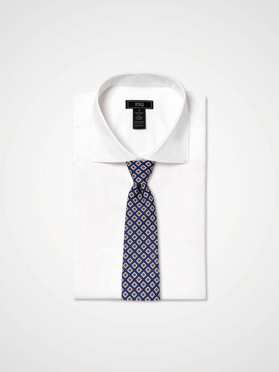 ESQ Neckties Navy Gold Patterned Silk Tie