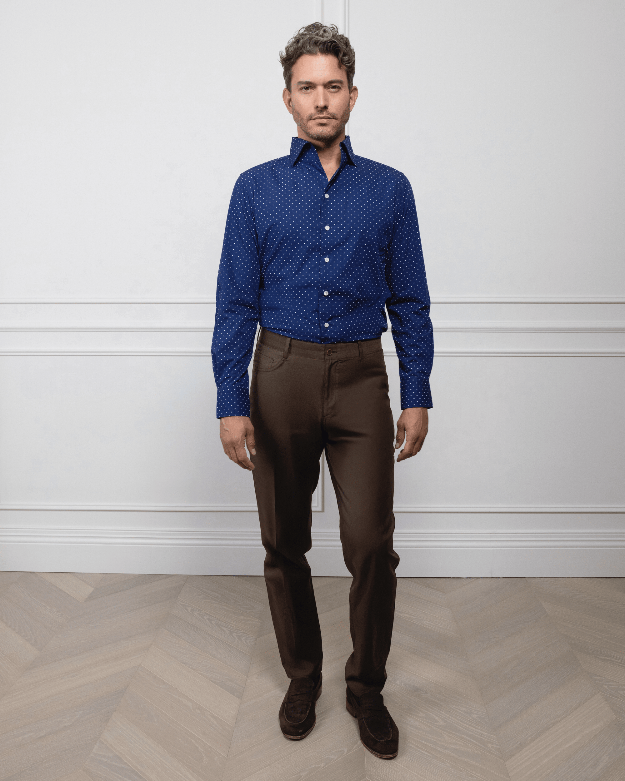 Napoli Bamboo Navy with White Polka Dot Shirt Custom Men's