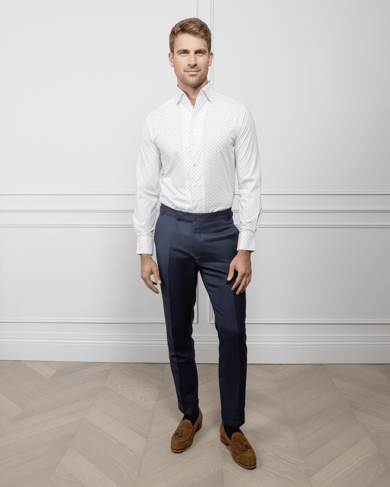 ESQ Shirts Napoli Bamboo White with Navy Polka Dot Shirt Napoli Bamboo White with Navy Polka Dot Shirt | Custom Men's Clothing 