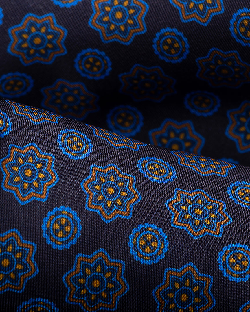 Blue Geometric 7 Fold Silk Tie