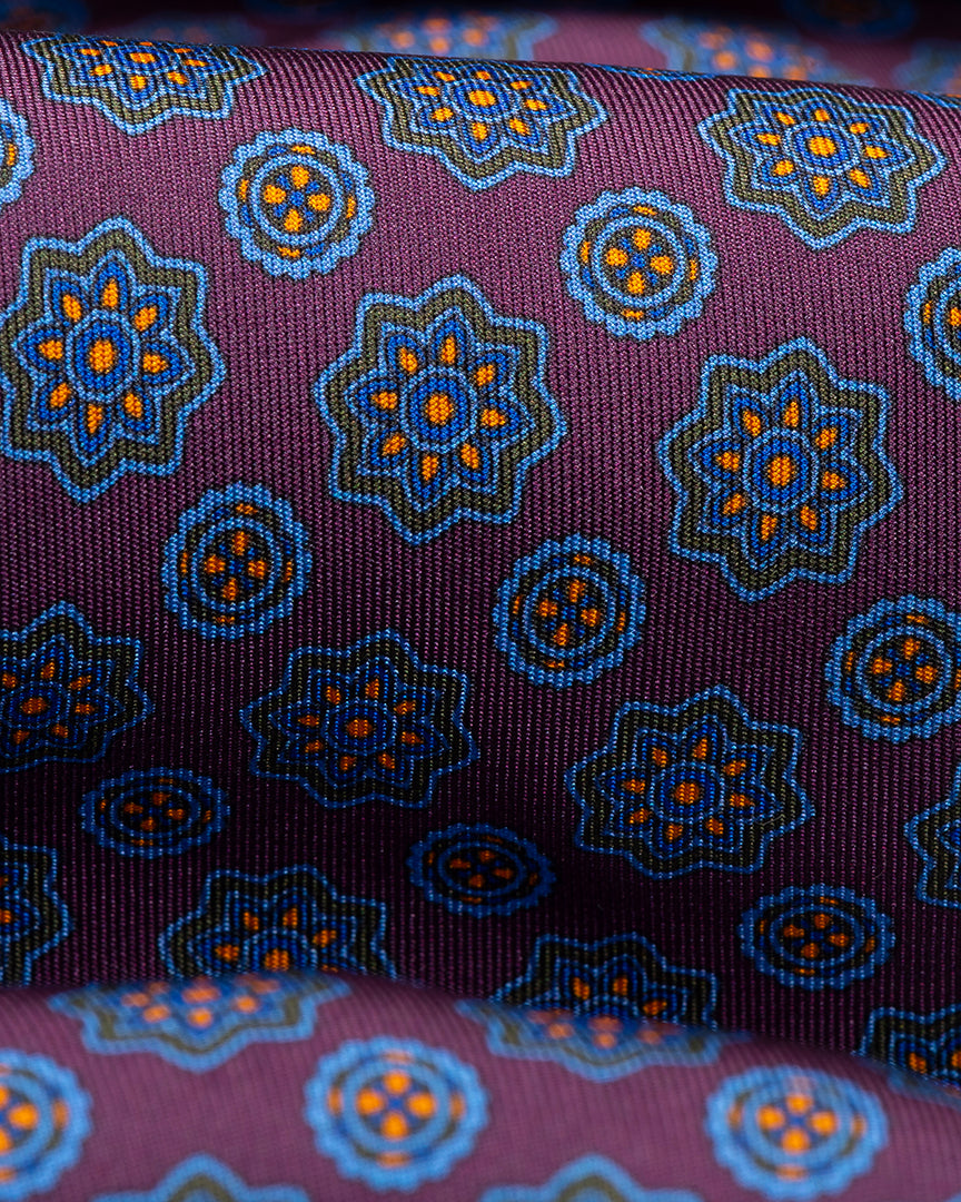 Purple Geometric 7 Fold Silk Tie