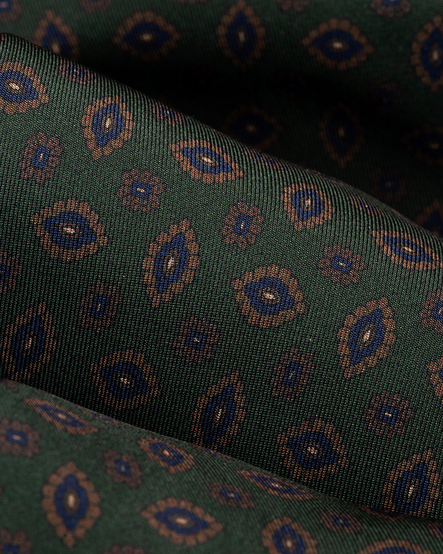 Green Geometric 7 Fold Silk Tie