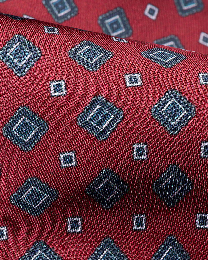 Red Patterned 7 Fold Silk Tie