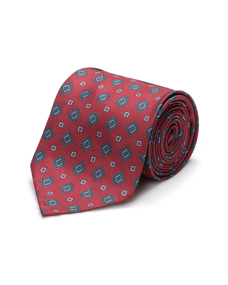 Red Patterned 7 Fold Silk Tie