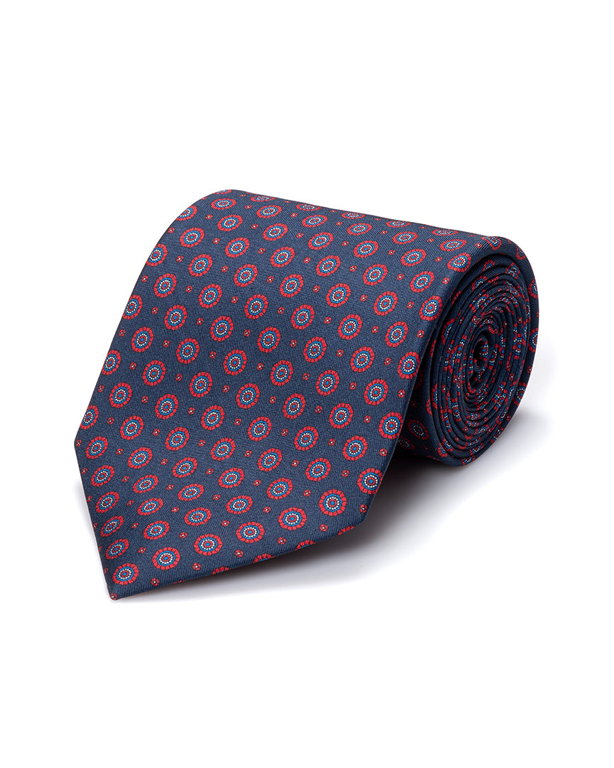 Navy Patterned Silk Tie