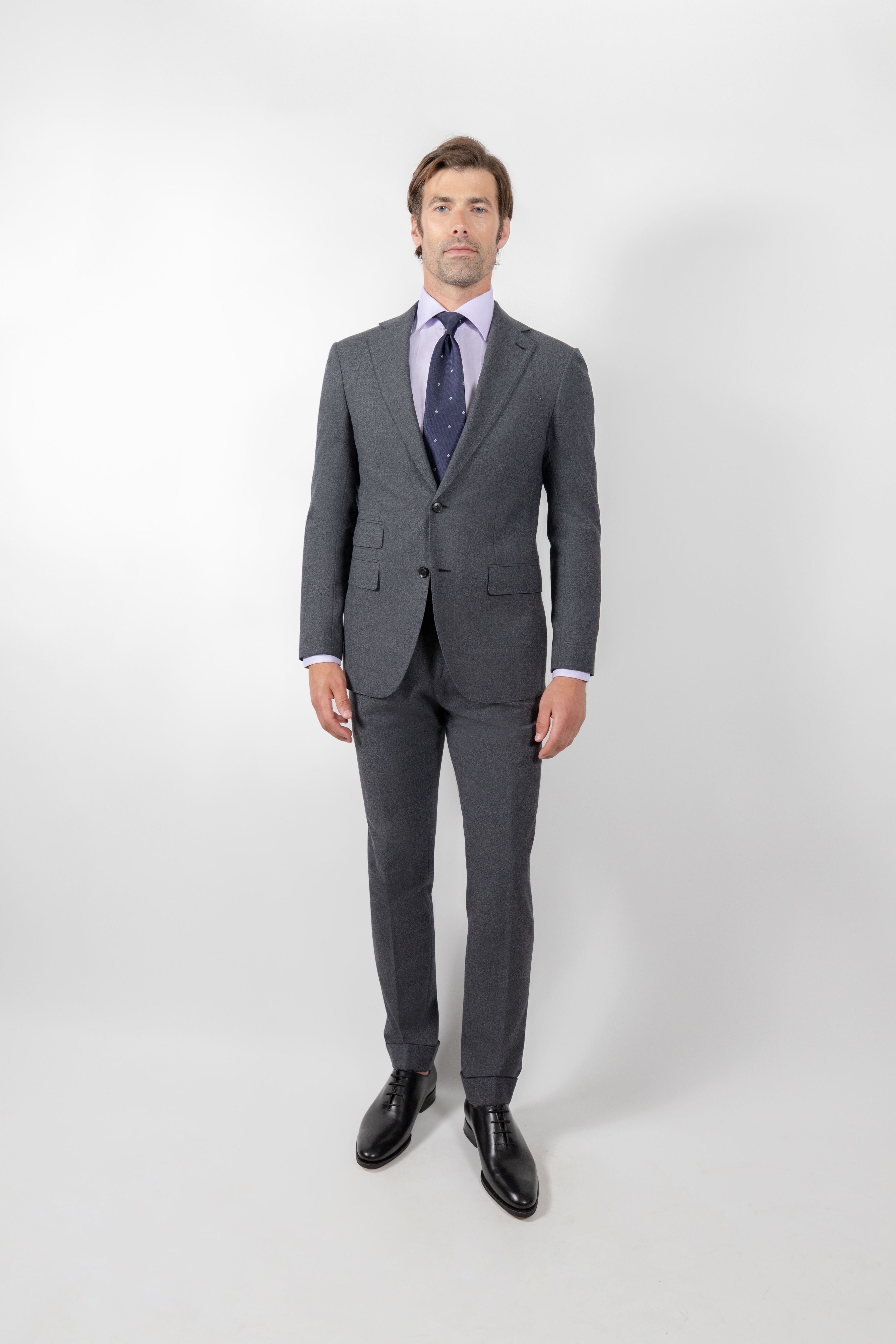 Grey with Purple Plaid Check Long Suit - Nasir Suits
