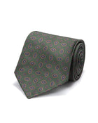 ESQ Neckties Green Geometric 7 Fold Silk Tie
