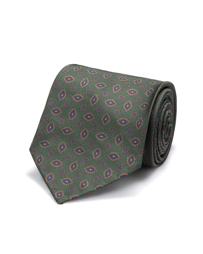 ESQ Neckties Green Geometric 7 Fold Silk Tie