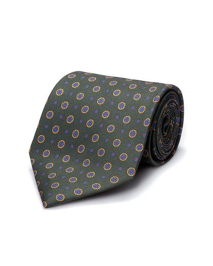 ESQ Neckties Green Patterned Silk Tie