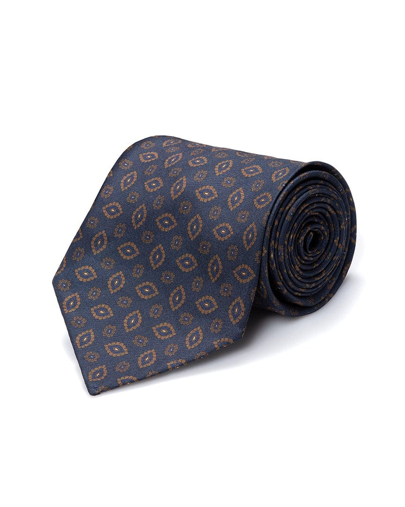 ESQ Neckties Navy Geometric 7 Fold Silk Tie
