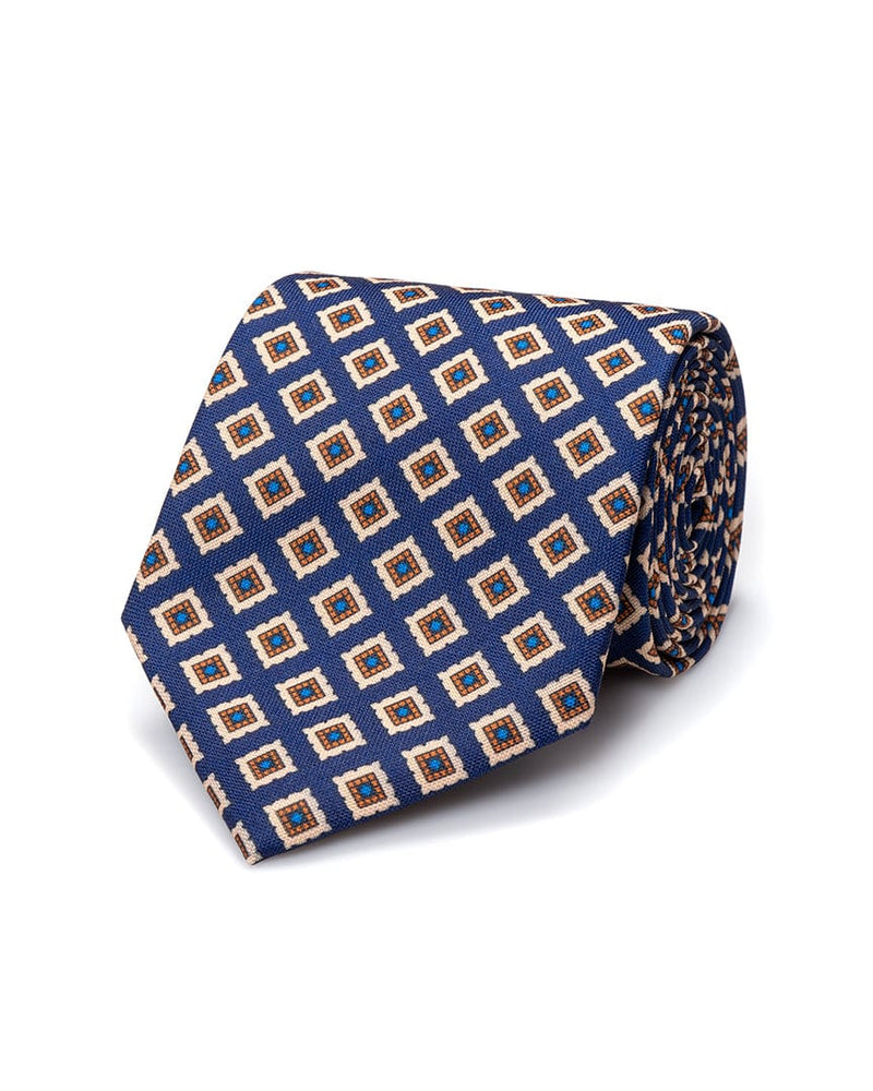 ESQ Neckties Navy Gold Patterned Silk Tie
