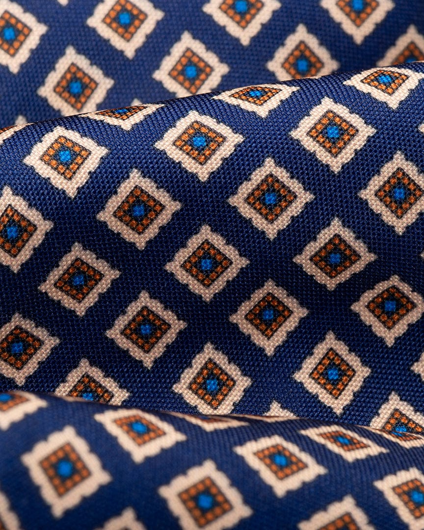 ESQ Neckties Navy Gold Patterned Silk Tie